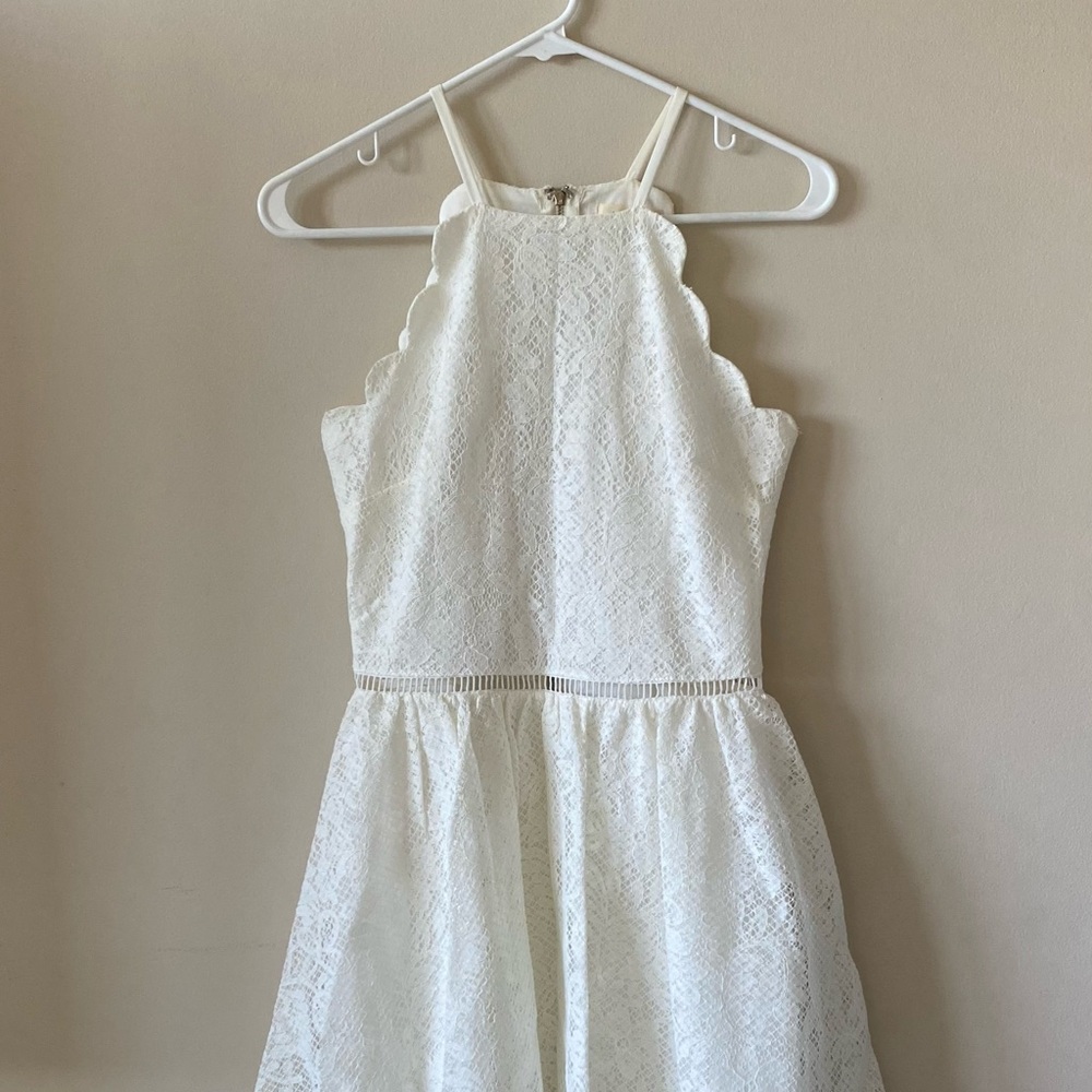 Intricate Lace White Fit and Flare Dress